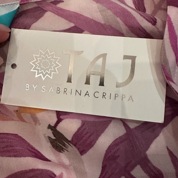 Taj by Sabrina Crippa Beautiful Beaded Lilac Palm Leaf Silk Kaftan -NWT - Picture 11 of 16